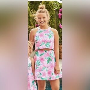 LILLY PULITZER Big girls tank top -size 16 Pink Blossom Hawiian Hi-neck Pullover